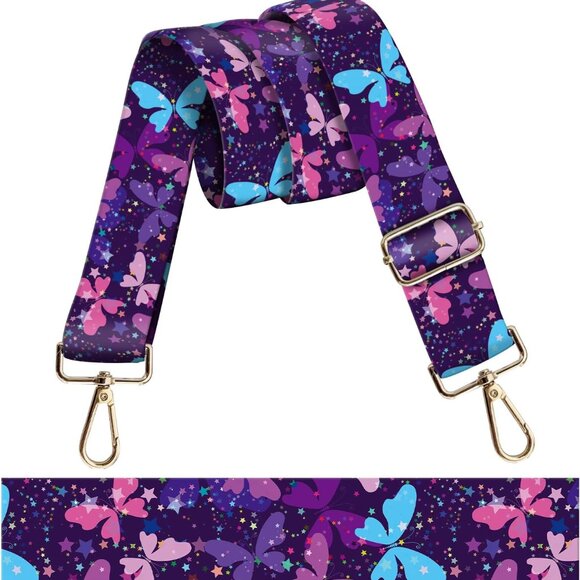 Versatile Purple Butterfly Bag Strap: 1.5-Inch Wide and Adjustable - Picture 1 of 5